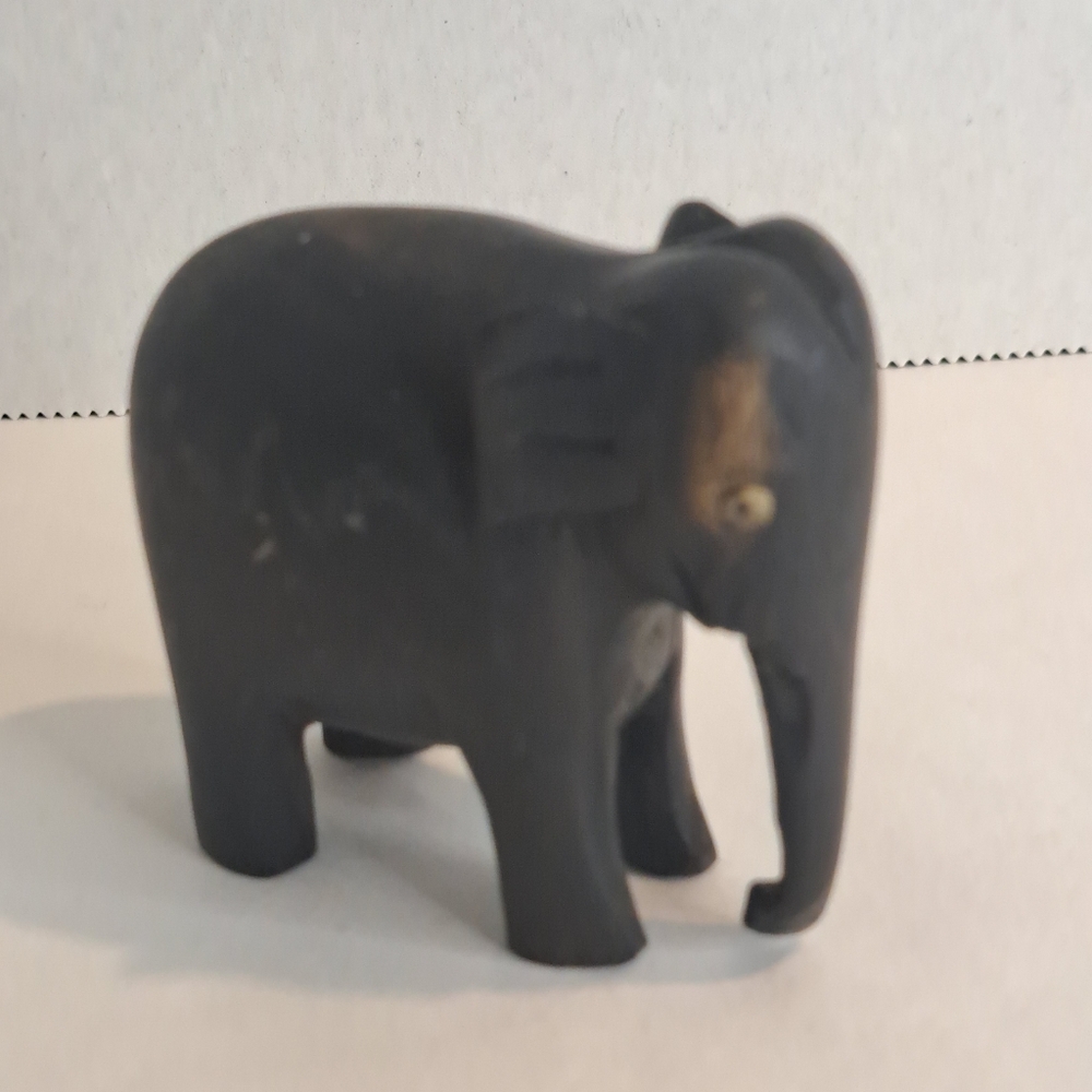 Antique Vintage Black Wood Ebony Decorative Elephant Figurine. Tusks removed.